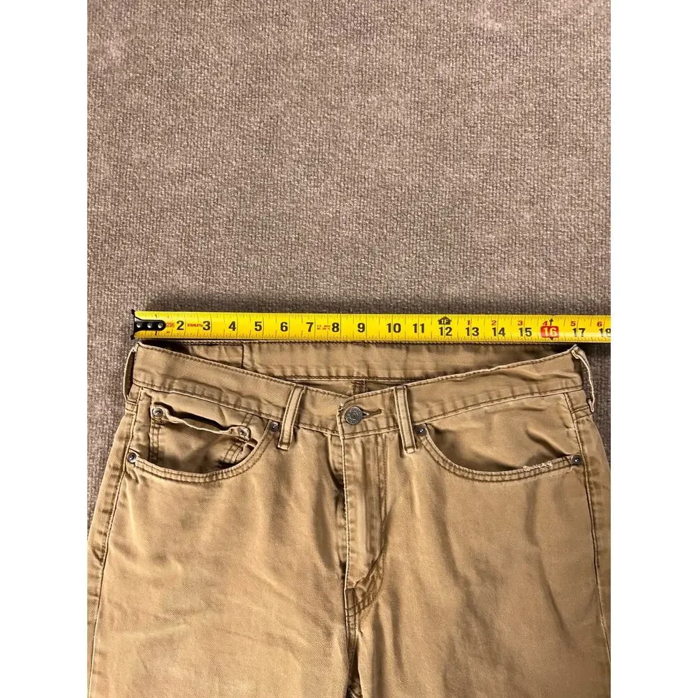 Levis Jeans Mens 34x32 Tan Khaki Straight Leg Distressed Cotton Denim